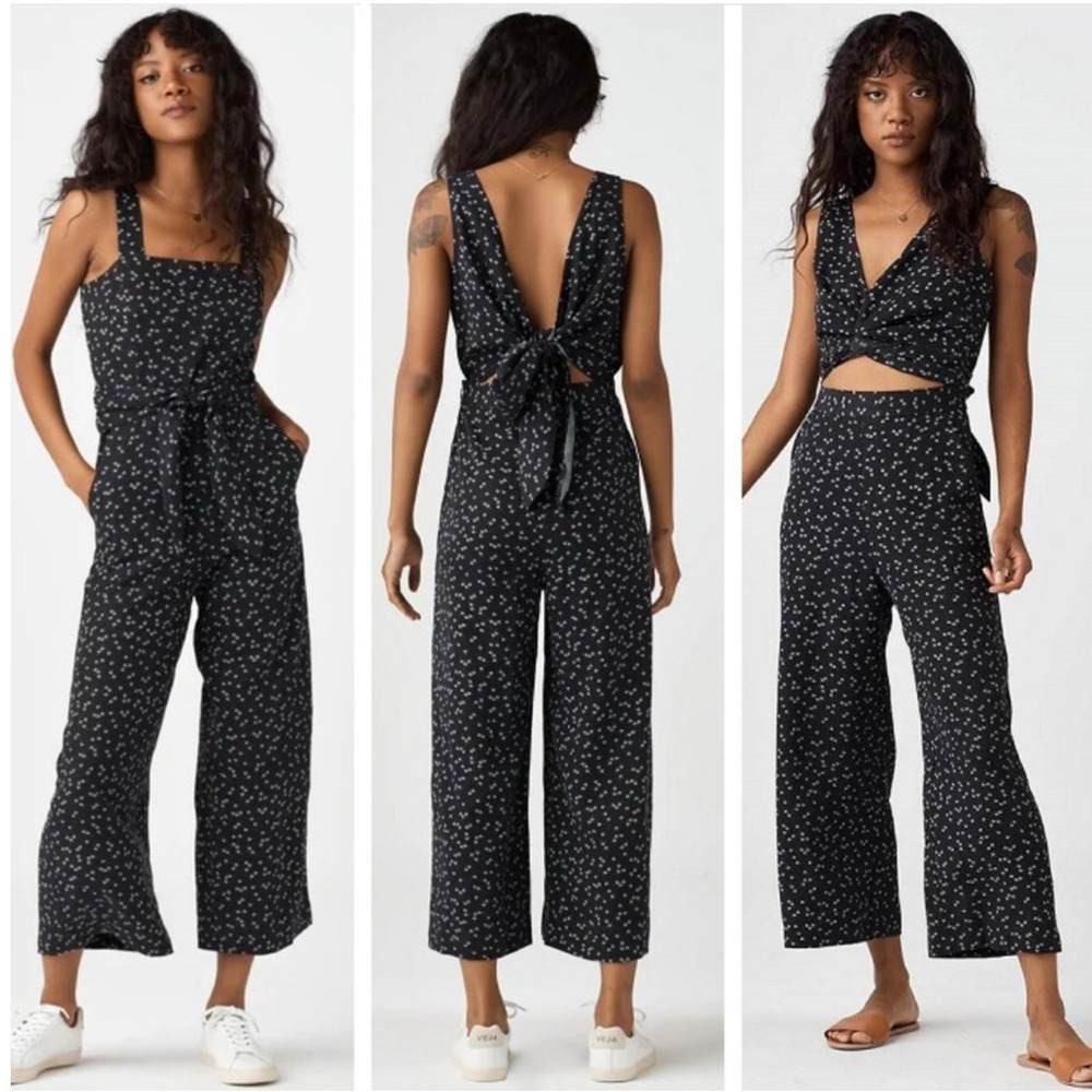 VETTA The Two Piece Apron Jumpsuit Size 18 Black Floral‎ Convertible Organic USA